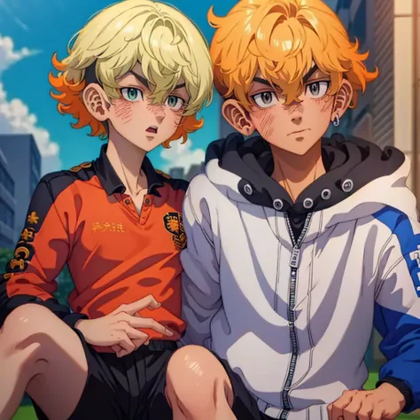 (Obra-prima, melhor qualidade: 1.2) Anime boy, orange hair , soccer uniform, star pupils