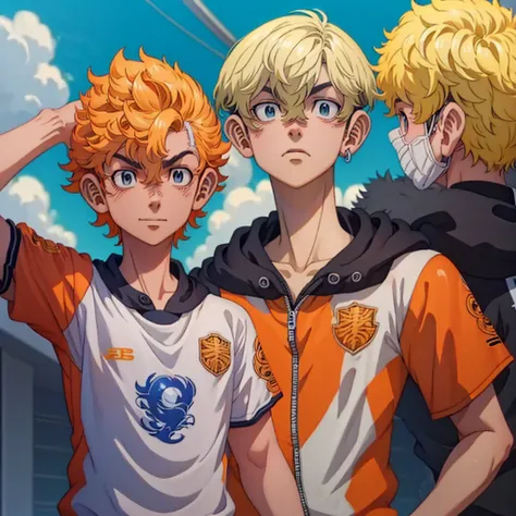 (obra-prima, melhor qualidade: 1.2) anime boy, orange hair , soccer uniform