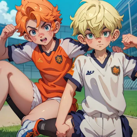 (obra-prima, melhor qualidade: 1.2) anime boy, orange hair , soccer uniform