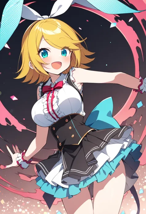 ,large breasts, ConcertHole, 1girl, ,VOCALOID, kagamine rin, short hair,