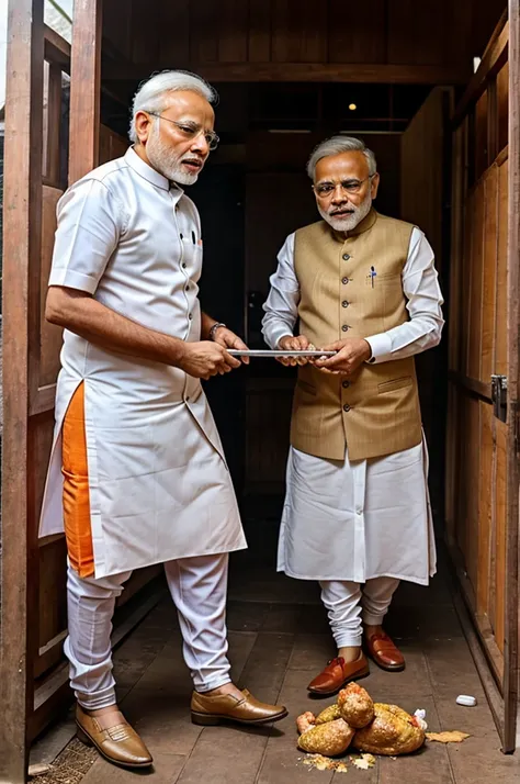 Narendra modi cutting chicken in chicken stall