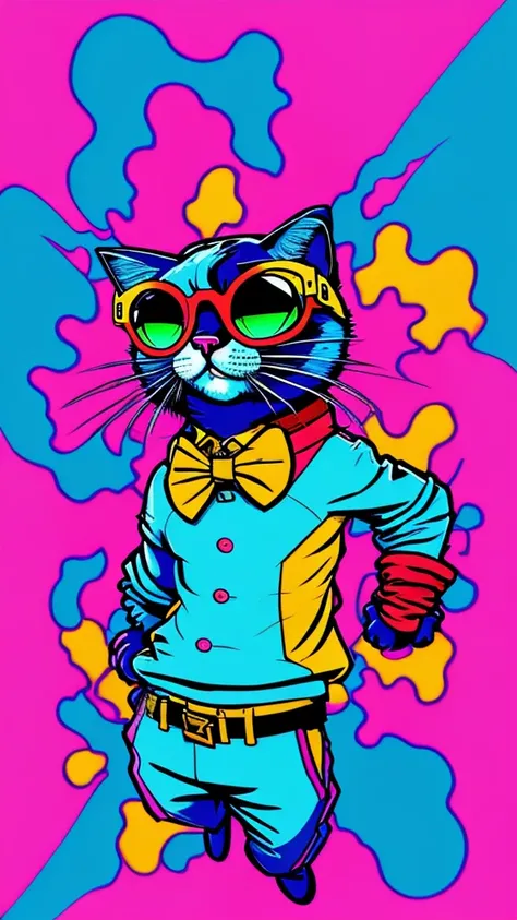 [ avatar style art][pink background]A colorful portrait of a cat with glasses and a suit jacket, cartoon style, splashes of color*, cartoon portrait,, caricature illustration, ultra-detailed,cartoon!! !, inspired by art Bored Ape Yacht Club, hippie, cartoo...