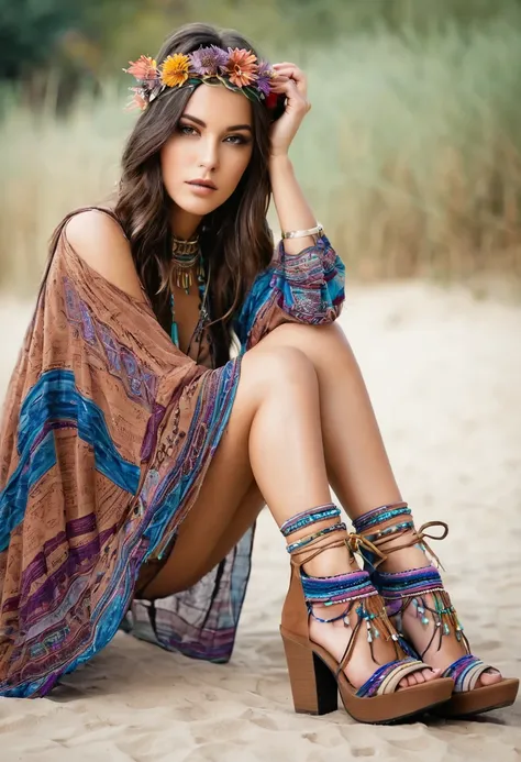 Beautiful attractive woman, attractive, shoes , boho style 