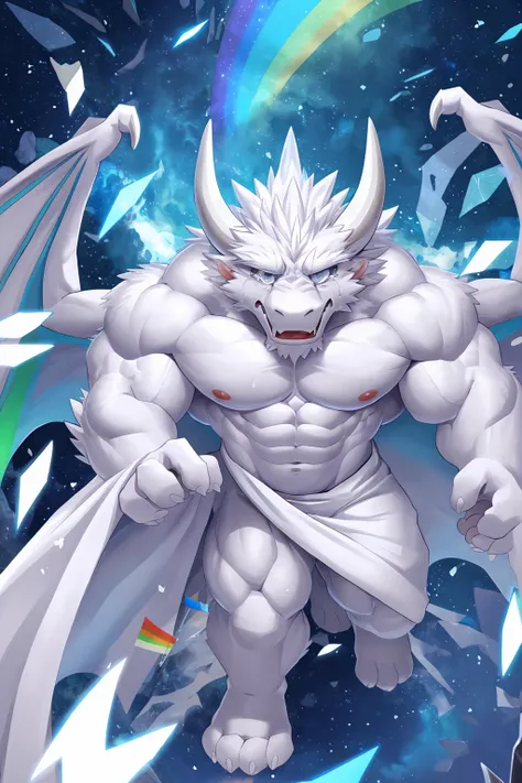 (sfw:1.5), male focus, Handsome 1boy, solitary，protrait photo，single, (White nails, 白色的Dragon Claw, White feet:1.4), Long white hair, (白色的Dragon Wing, wing:1.4), White skin, White dragon tail, (White dragon horn, White horn:1.4), (Perfect grey eyes:1.4), (...