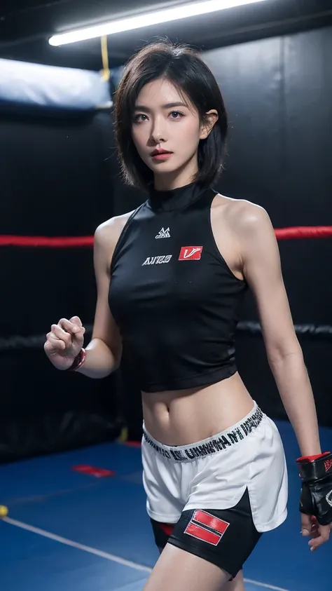 (masterpiece), best quality, expressive eyes, perfect face, Thailand MMA girl, killer, tanned, (masterpiece), best quality, expressive eyes, perfect face, 1girl, beautiful face, Beauty of beauty, (shinny skin, bob cut with movement), black eyes, eyebrows, ...