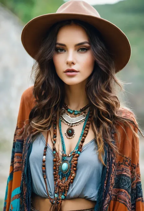 Beautiful attractive woman , boho style 