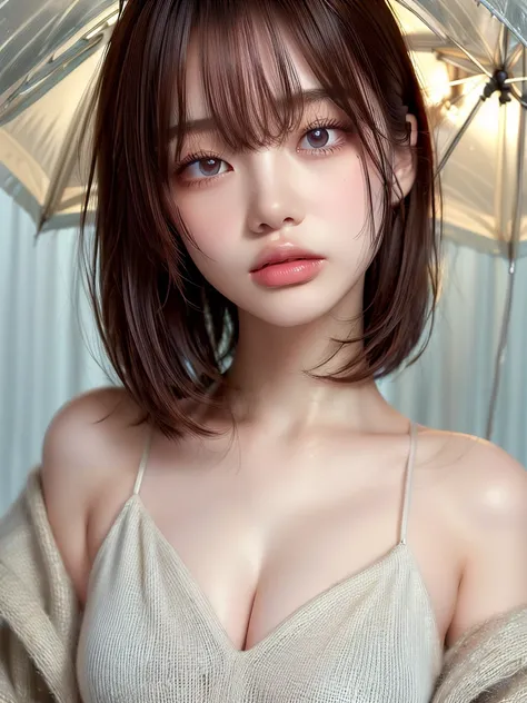 ((highest quality, 8k, masterpiece:1.3)), concentrated:1.2, Perfect body beauty:1.4, Hips:1.2, ((Layered Haircut, chest:1.2)), (Wet clothes:1.1) , (rain, street:1.3), Bandeau dress: 1.1, Highly detailed face and skin texture, Fine Eyes, double eyelid, Whit...