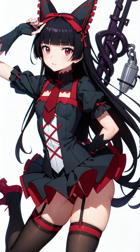 Rory Mercury, Rory Mercury, Black Hair, Blunt bangs, Hime cut, hair ornaments, Red lipstick, Long Hair, Cute Face, compensate, (Small box:1.2), (Red eyes:1.5), break Gothic underwear, Perfect body (Small breasts:1.3), break in full growth, Red Shoes, break...