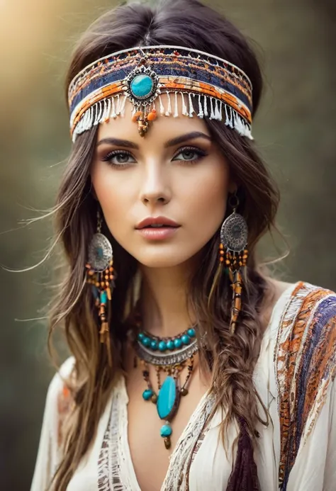 Beautiful attractive woman , boho style 