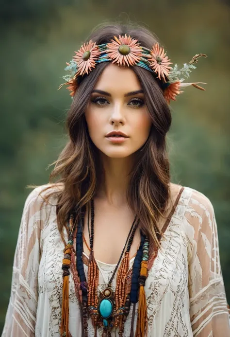 Beautiful attractive woman , boho style 