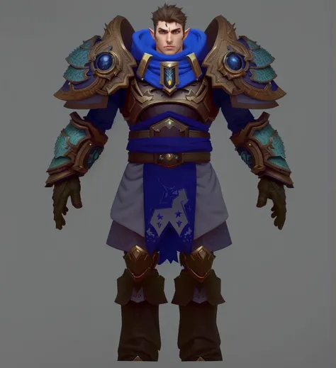 Close-up of people wearing blue and brown clothing, a human Male Paladin, dark blue segmented armor, cloud mage robes, epic Paladin Armor, Male Paladin, kiranyana style, cotton cloud mage robes, Paladin Armor, World of Warcraft Armor, Dark blue leather arm...