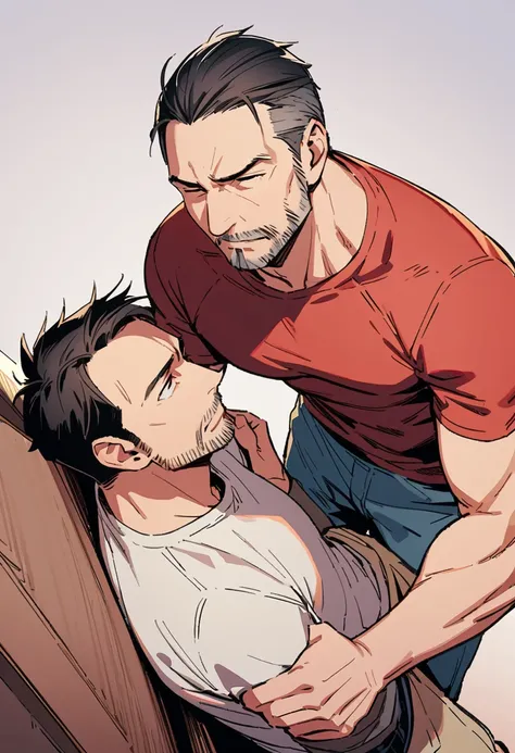 ((((Cool Father:)),((muscle))、Upper Body、(tall)masterpiece, highest quality, Illustration of the novel, High resolution,Warm Father、Strict father、A superhero dad))