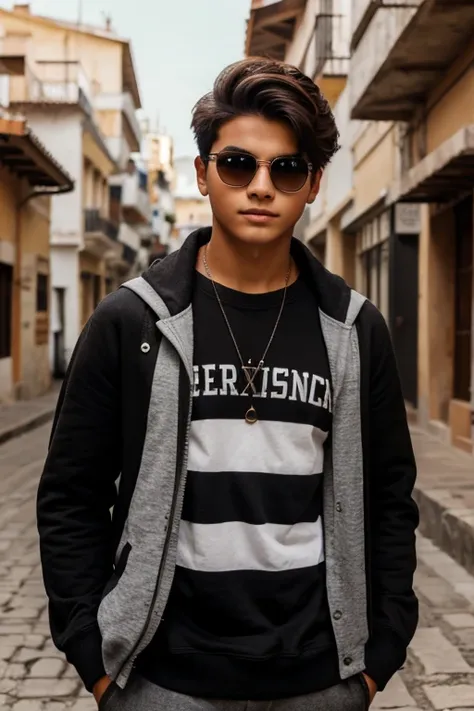 muchacho adolescente  no tan alto con cabello negro ojos cafes lentes ropa suelta y buso negro