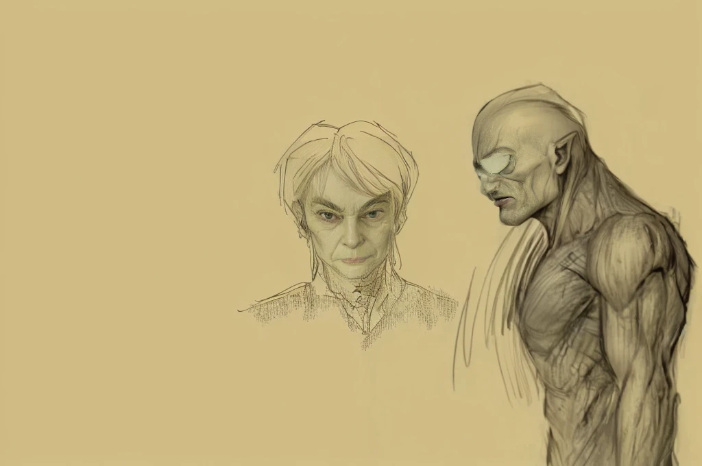 A painting，A man and a woman stand side by side in the painting,  artistic, Comic character design, unrealistic character concept, character study, figure painting, Character design sketch, realistic character concept, comic concept art, Gollum becomes a g...