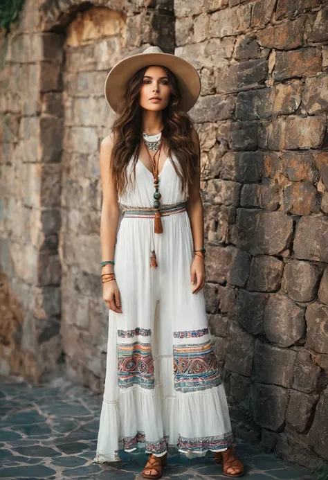 ,Beautiful  woman , stand up,boho style, full-length 