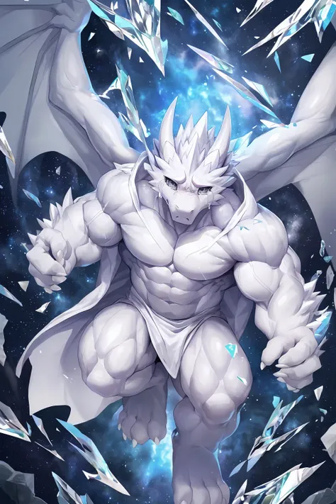 (sfw:1.5), male focus, Handsome 1boy, solitary，protrait photo，single, (White nails, 白色的Dragon Claw, White feet, White feet底板:1.4), Long white hair, (白色的Dragon Wing:1.4), White skin, White dragon tail, (White dragon horn, White horn, Delicate corners, Delic...