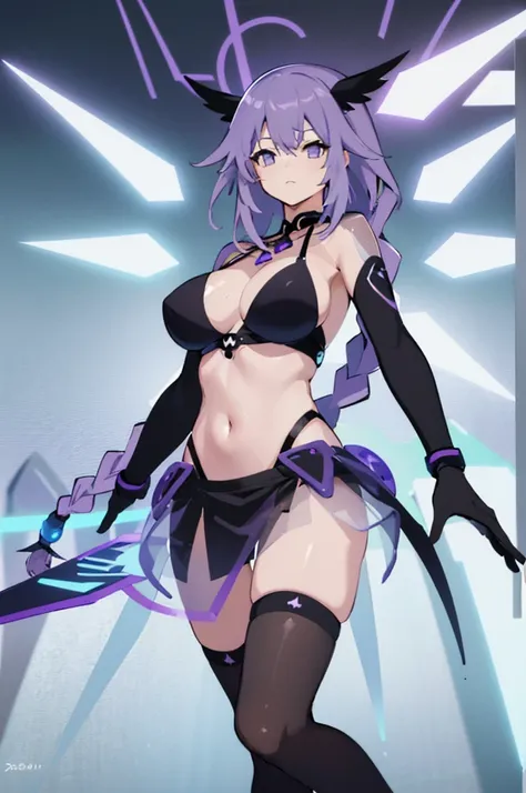 highest quality, 8k, High resolutionアート, High resolution, Super detailed, Very detailed, Cyberspace, (Natural standing posture), (Purple white gradient twin long braided hair:1.2), Cyber Costume, Sci-Fi Costumes, Shine, two piece bikini, (bare belly), digi...