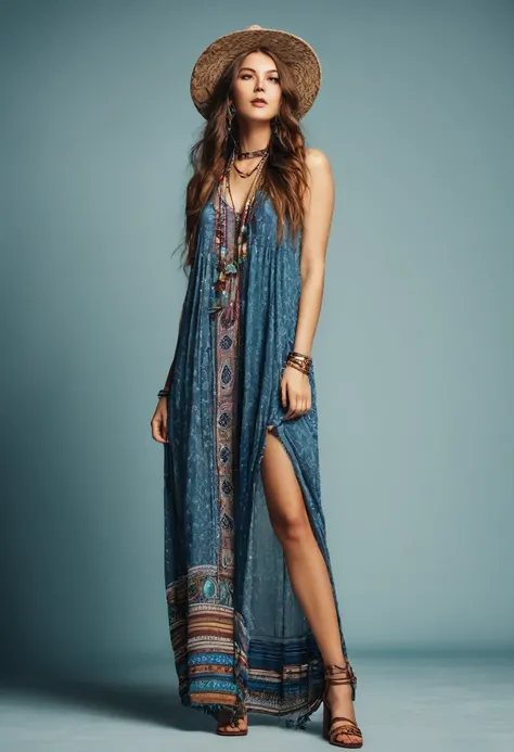 ,Beautiful  woman , stand up,boho style, full-length 