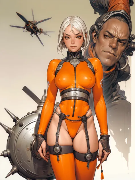 (((devilish smile))), (((tangerine suit))), (((white hair bob haircut))), (((metallic arms))), (((muscles))), (((Colossus))), (((X-man))), (((melhor qualidade: 1.4))), (((full metal))), (((DuneWalker))), (((post-apocalypse))), (Unbeatable masterpiece), (hi...