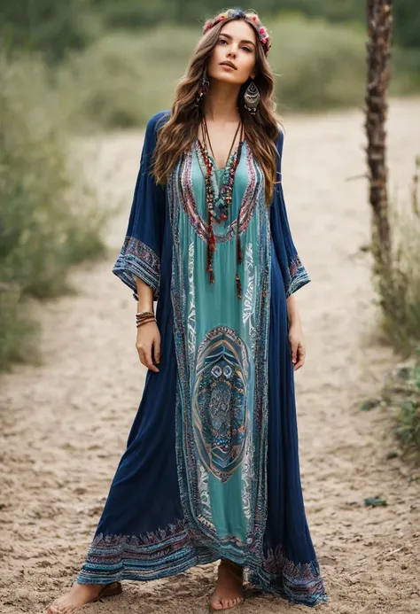 ,Beautiful  woman , stand up,boho style, full-length 