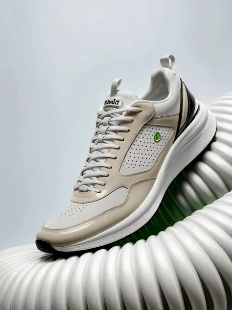 A pair of sneakers，Background clean light yellow green gradient color，Only shoes appear，The shoes must be seen all over the body，Shoes are shiny，Fine details，HD resolution，Best picture quality，Higher quality，High Detail，Ultra-high resolution，8K resolution，...