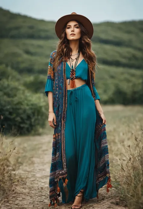 ,Beautiful  woman , stand up,boho style, full-length 