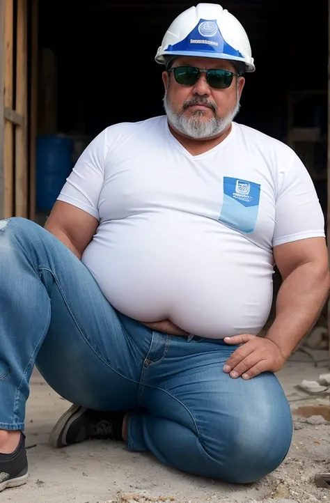 ((Sitting on the floor resting, (Conversando ao celular), Deitado na grama)), He is running on the beach, plump, chubby, extremely thick thighs, large belly, wearing only green swim trunks. He doesnt wear a shirt.muito barbudo. 56 anos.apana 1 umbigo. Barr...