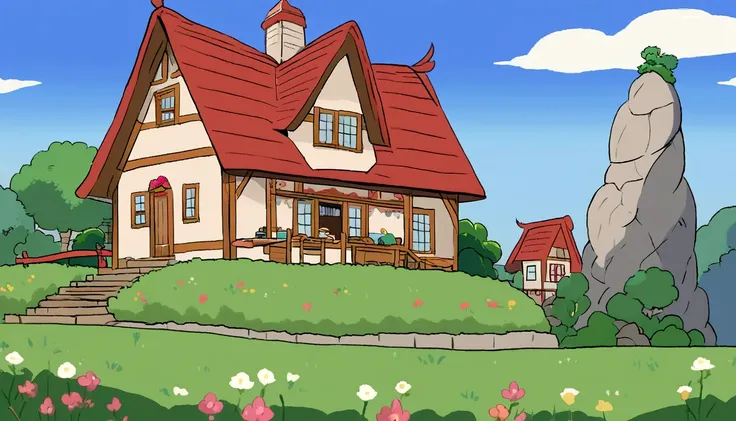 one house, anime house, ghibli style