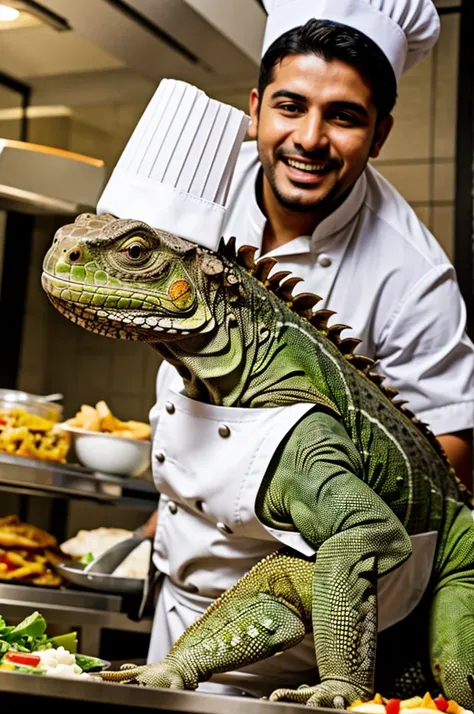 Una iguana chef muy feliz