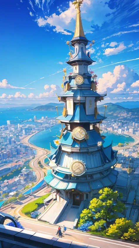 (best quality：1.4)，（Best results：1.4），（Ultra-clear picture quality：1.4），（Ultra-sharp details：1.2）,Summer solstice poster，summer，highway，noon，Sunlight，Sea of Flowers，Skyline，Blue sky，hillside，Distant Mountains