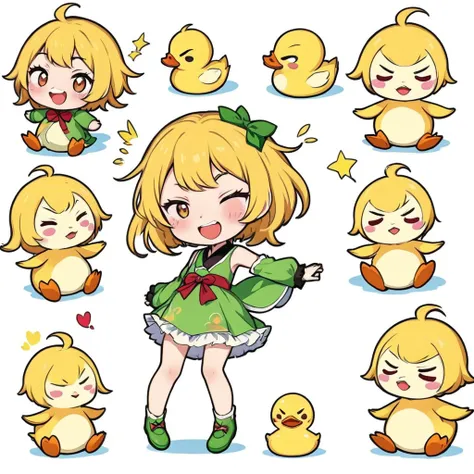 A lovely , screenshot, mori kei, duckcore plush doll art, exaggerated poses, happy, cute, expecting, laughing,
disappointed, exaggerated movements, various expressions and movements, sticker art design, white background, style cute