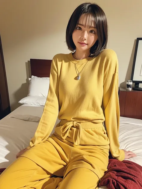 rie,One Woman,(best quality), (ultra detailed), (absolutely resolution),Face is front, 32 years old, Dolman sleeve top and gaucho pants, The color of the clothes is mustard yellow, The pattern of the clothes is striped, Blonde, (Angry:1.4), Modern and styl...