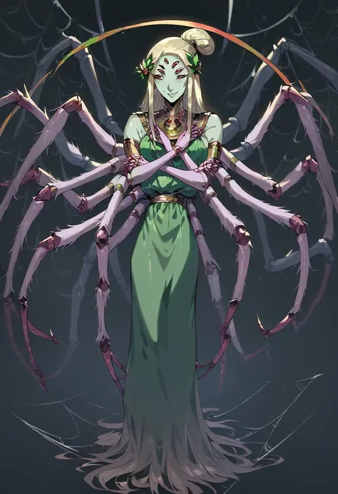 ((masterpiece)), (((top quality))), ((ultra definition)), ((high quality face and limbs)), ((arachne)), 1girl, sweet kind arachn...