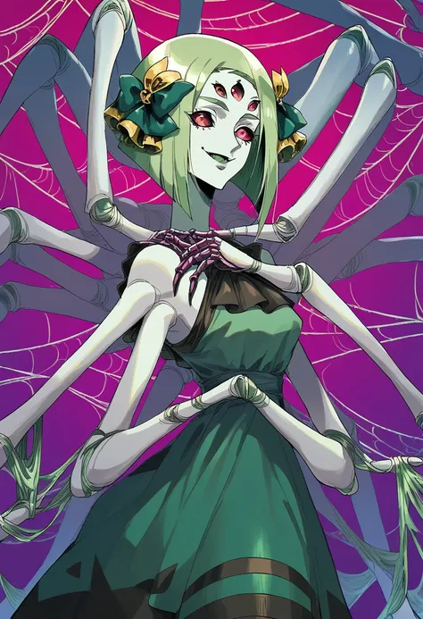 ((masterpiece)), (((top quality))), ((ultra definition)), ((high quality face and limbs)), ((arachne)), 1girl, sweet kind arachn...