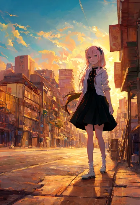 (8K,highest quality, Ultra-high resolution:1.5, masterpiece:1.3),Anime Style8k, anime art wallpaper 8k, anime art wallpaper 4k, Anime Art Wallpapers 8K, Anime Wallpaper 8K, anime wallpaper 4k, Anime atmosphere, Anime Style. 8k, A smiling girl on a street c...