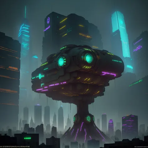 Envision cities of the near future, depicted in science fiction films with acid rain and neon signs illuminating the buildings. Picture an abandoned metropolis, a sprawling urban landscape bathed in cinematic and backlighting, rendered in UHD with high res...