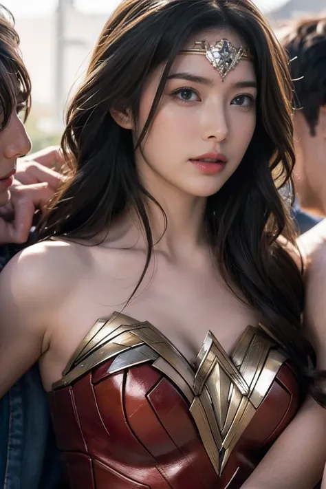 私はwonder womanです、完璧なwonder womanの衣装,押しdefeated,defeated,a man mounts me,face grabbed、hug from the front,hugged,being strangled,y...