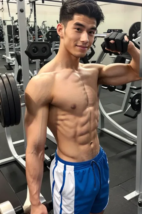 (Man in his 20s, tall), (Gymのトレーナー, Gym), (Healthy Body, Strong body)