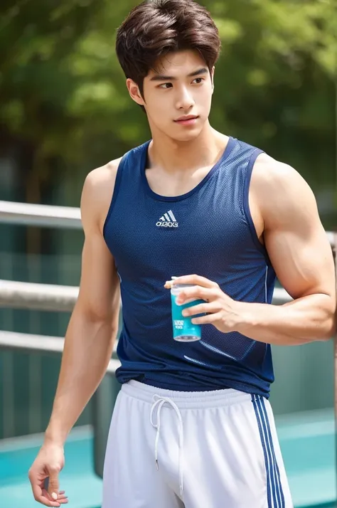 (Man in his 20s, Refreshingly handsome, Hallyu, tall), (Sportswear, Gymのトレーナー, Gym), (Healthy Body, Strong body)