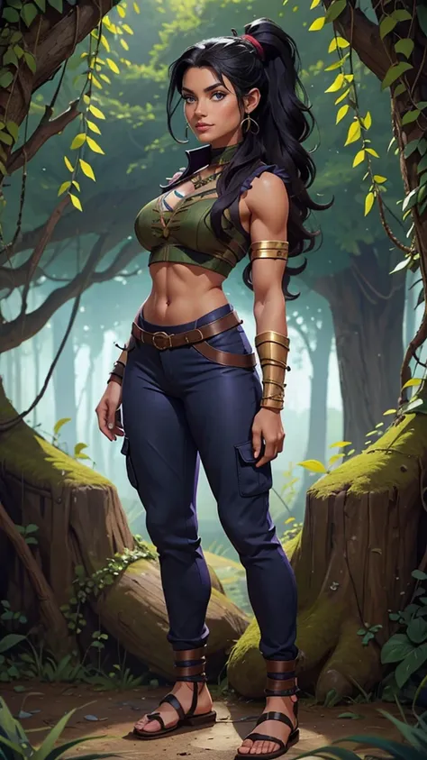 barbarian druid outfit, woodland armor, flowers and vines made into an outfit, solo, female, slightly muscular, slightmuscle, bi...