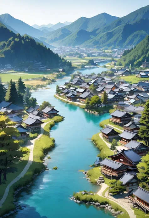 summer, small river, clear water, mountain, village, japan