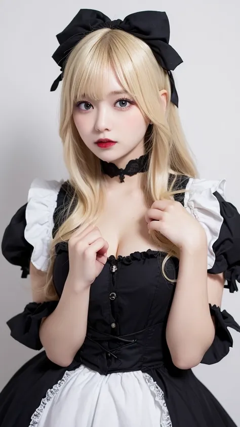 (((forehead、Blonde、Northern Europe、White、beautiful girl、Blonde、White background、sexy、Gothic Lolita、Lolita Fashion)))、table top, highest quality, figure, super detailed, finely, High resolution, 8k wallpaper, Perfect dynamic composition, detailed and beauti...