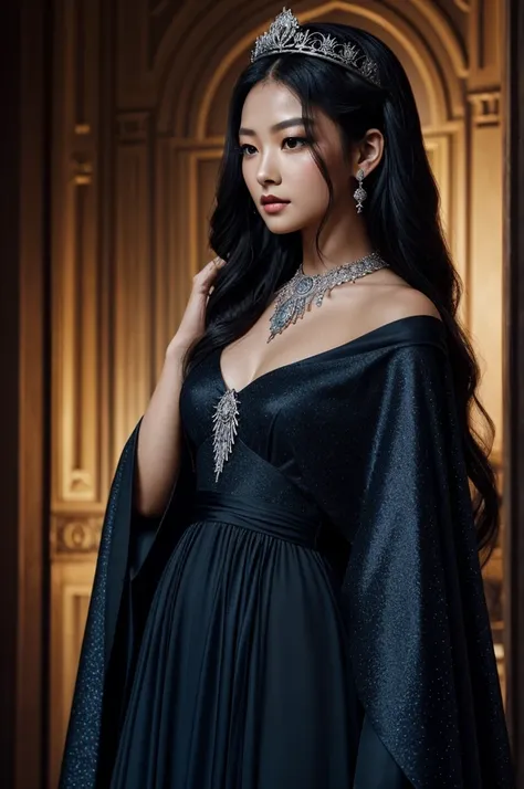 Portrait version of Greek goddess of night, NYX with some touch of face of Jennie Kim of black pink with these features:
Appearance
Facial Features: Nyx is often depicted with sharp, symmetrical features that exude an otherworldly beauty. Her complexion is...