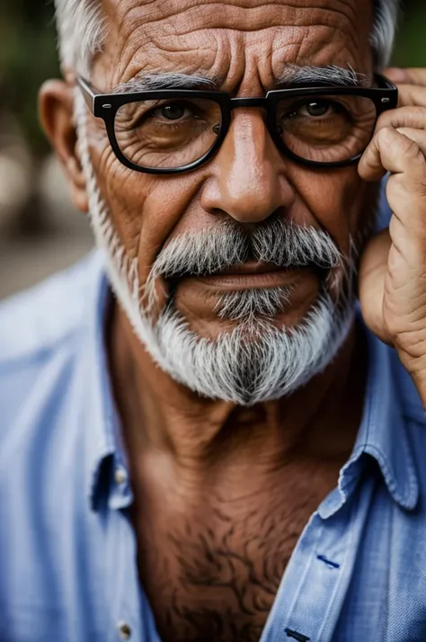 Foto De un hombre viejo con canas y poco pelo y ojos cafes y lentes con bastante aumento