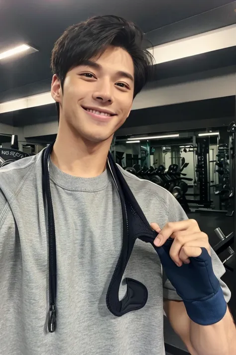 (Refreshing handsome man, Korean Idol, smile), (Gym, Sportswear, Gymのトレーナー)