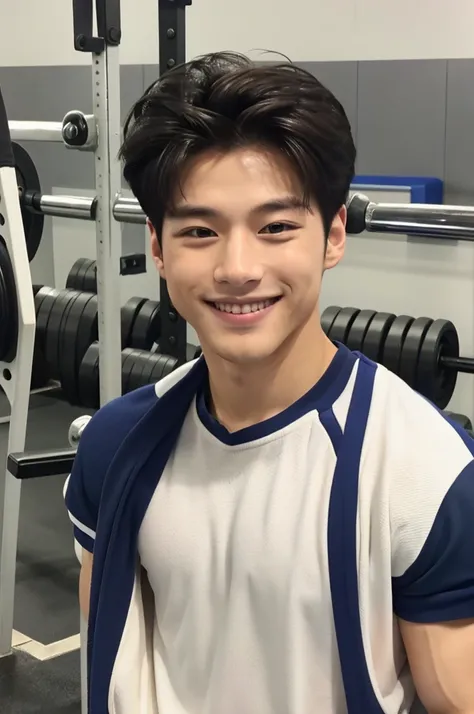 (Refreshing handsome man, Just like a Korean idol, A kind smile), (Gym, Sportswear, Gymのトレーナー)