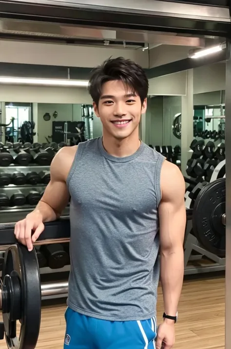 (Refreshing handsome man, Just like a Korean idol, A kind smile), (Gym, Sportswear, Gymのトレーナー)