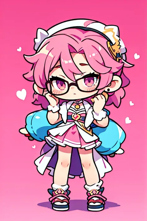 man ,cartoon girl with pink hair and glasses wearing a crown, ((pink)), Official fan art, The delicate androgynous prince, anime moe art style, beautiful androgynous prince, cute art style, Chibi style, 🍁 cute, Kawaii Chibi, ❤🔥🍄🌪, Chibi Art, Fan Art Demon ...