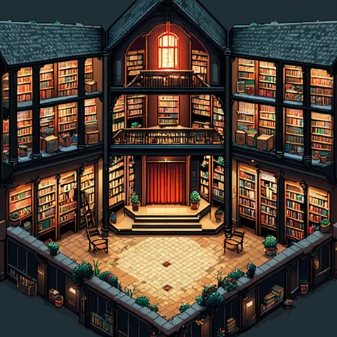 masterpiece, [thin outline],
BREAK,
inside the huge scale book store, indoor,
BREAK,
(RPG maker style top down view), pixel art