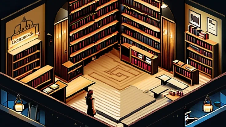 masterpiece, [thin outline],
BREAK,
inside the huge scale book store, indoor,
BREAK,
(RPG maker style top down view), pixel art